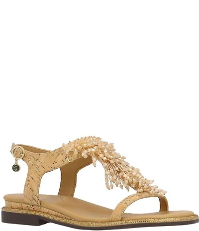 J. Renee Lunaria Beaded Cork T-Strap Sandals