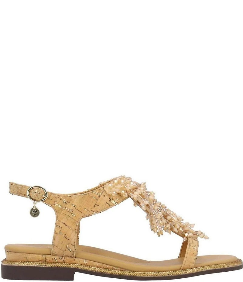 J. Renee Lunaria Beaded Cork T-Strap Sandals