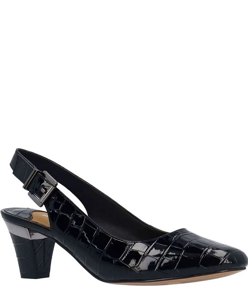 J. Renee Malree Croco Embossed Patent Slingback Pumps
