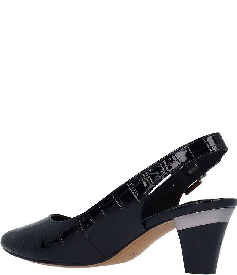 J. Renee Malree Croco Embossed Patent Slingback Pumps