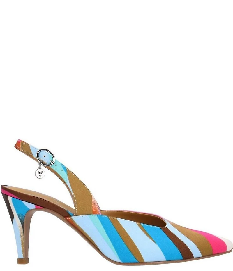 J. Renee Matina Printed Stripe Slingback Pointed Toe Dress Pumps