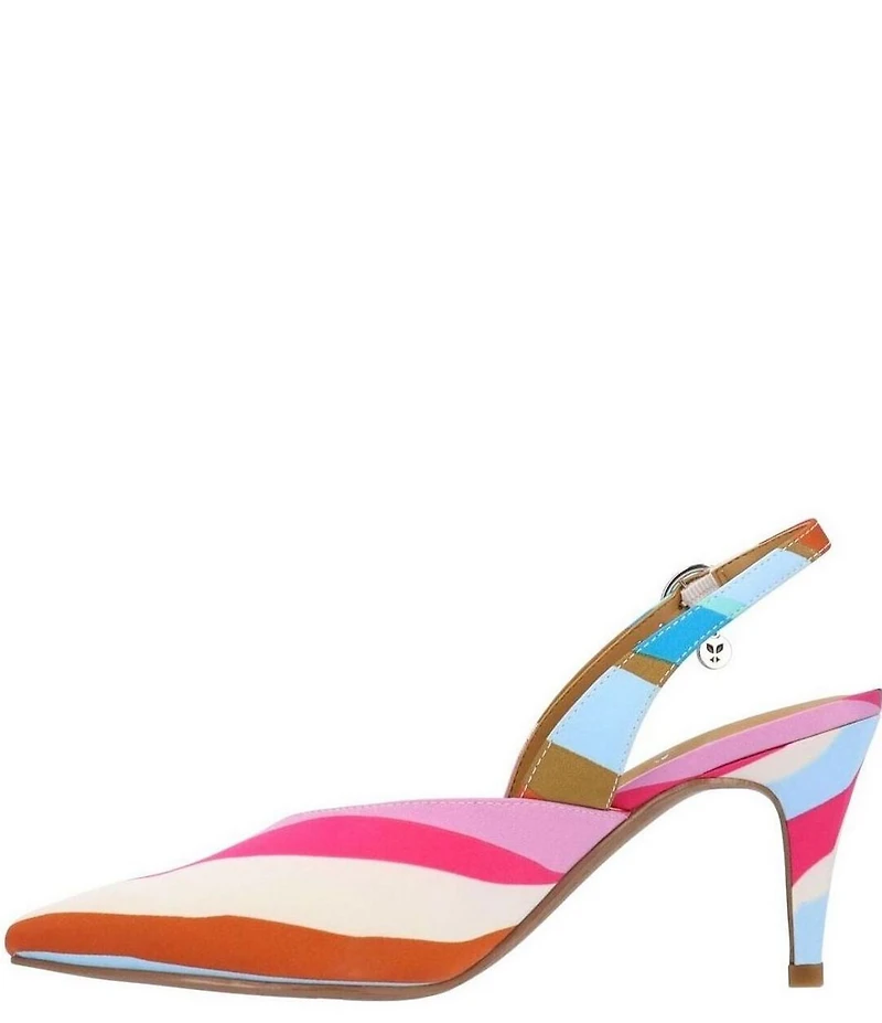 J. Renee Matina Printed Stripe Slingback Pointed Toe Dress Pumps