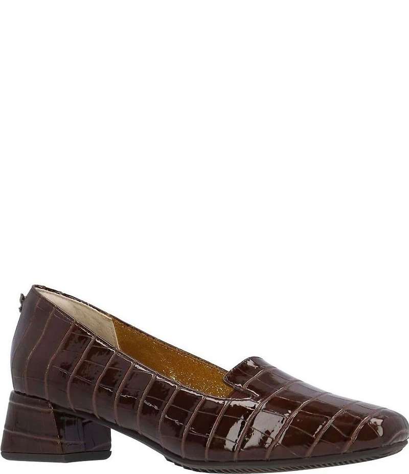 J. Renee Mavora Croco Embossed Patent Block Heel Loafer Pumps
