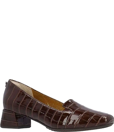 J. Renee Mavora Croco Embossed Patent Block Heel Loafer Pumps