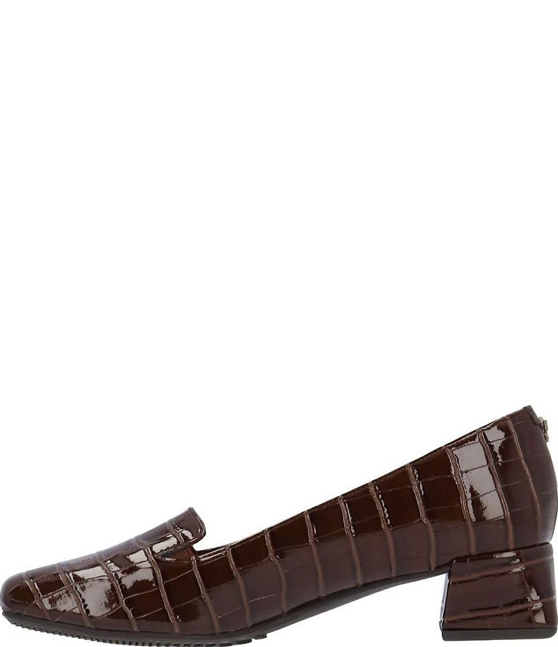 J. Renee Mavora Croco Embossed Patent Block Heel Loafer Pumps