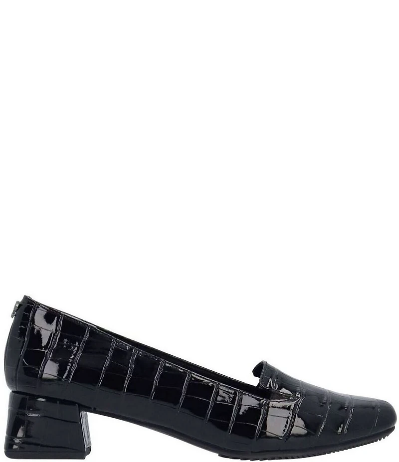 J. Renee Mavora Croco Embossed Patent Block Heel Loafer Pumps