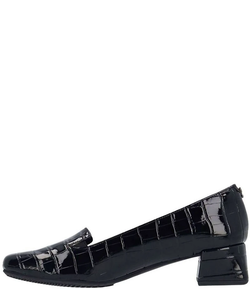 J. Renee Mavora Croco Embossed Patent Block Heel Loafer Pumps