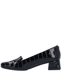 J. Renee Mavora Croco Embossed Patent Block Heel Loafer Pumps