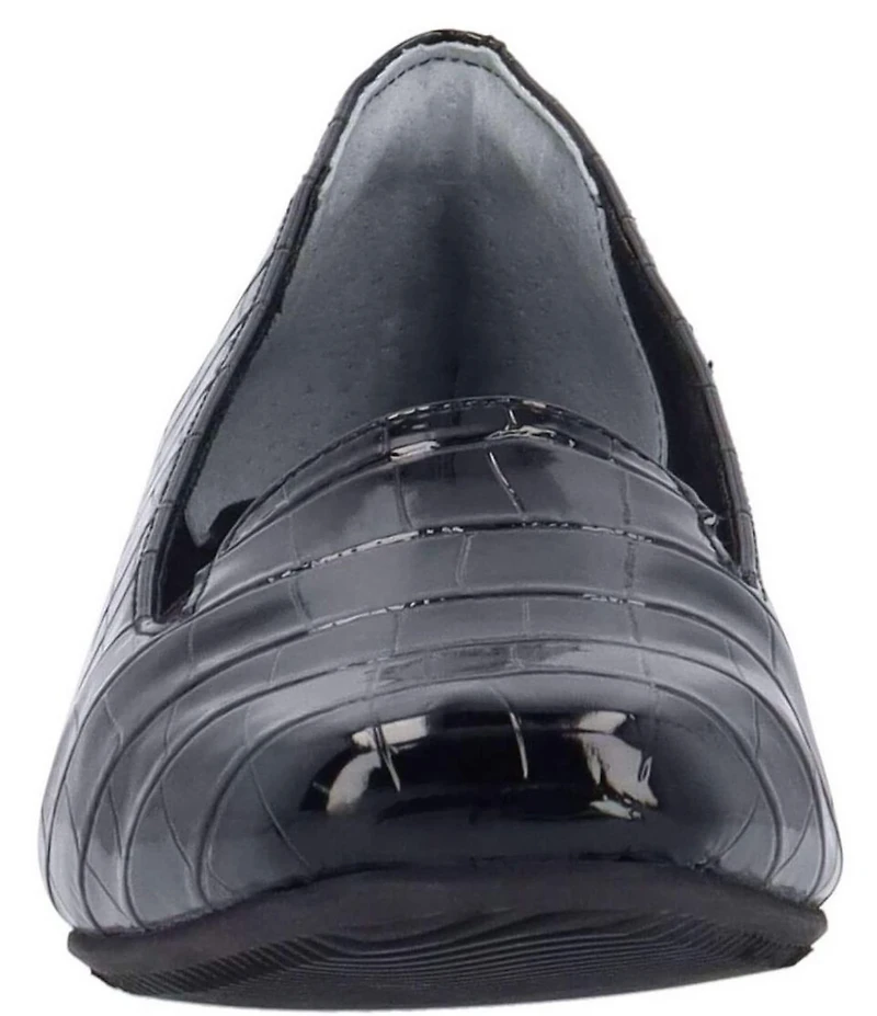 J. Renee Mavora Croco Embossed Patent Block Heel Loafer Pumps