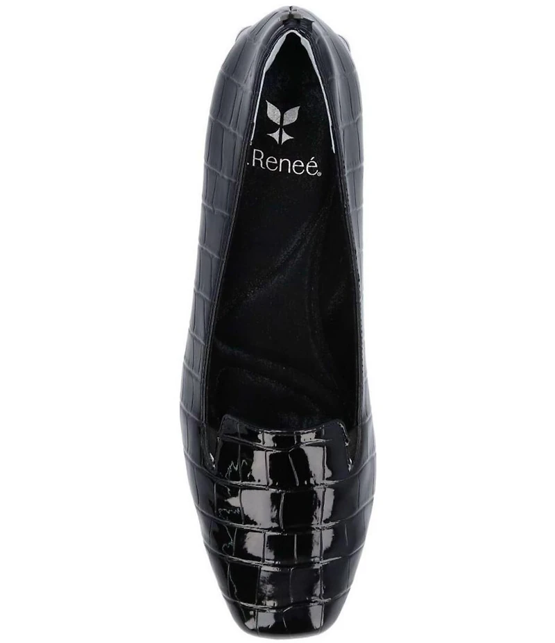 J. Renee Mavora Croco Embossed Patent Block Heel Loafer Pumps
