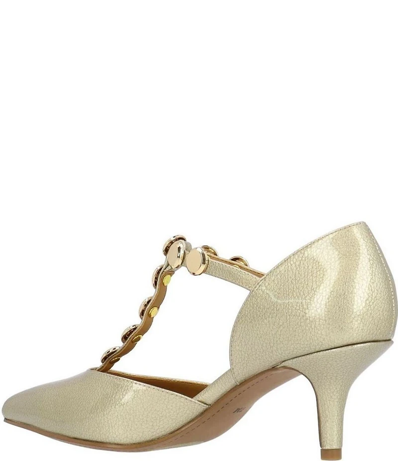 J. Renee Mayven Patent Studded T-Strap Pumps