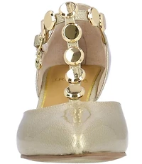 J. Renee Mayven Patent Studded T-Strap Pumps