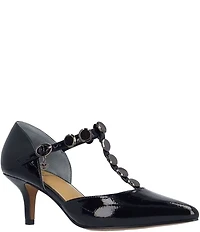 J. Renee Mayven Patent Studded T-Strap Pumps