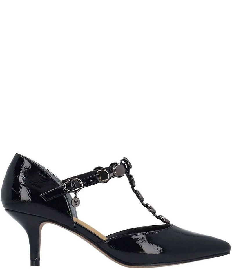 J. Renee Mayven Patent Studded T-Strap Pumps