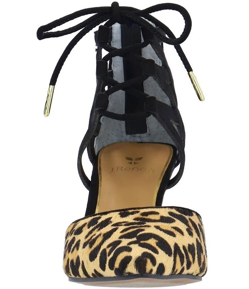 J. Renee Milina Suede and Leopard Print Calf Hair Ankle Lace Up Dress Pumps