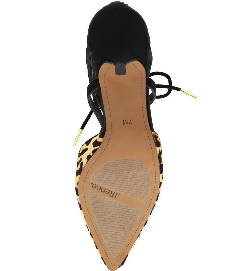 J. Renee Milina Suede and Leopard Print Calf Hair Ankle Lace Up Dress Pumps