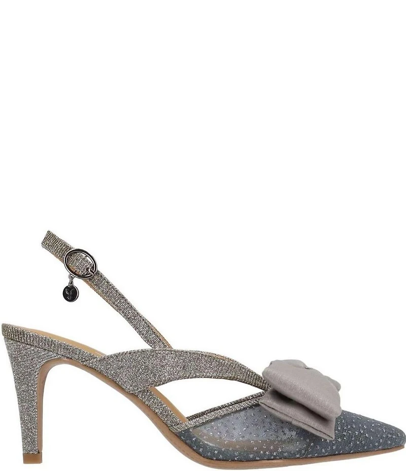 J. Renee Morigen Glitter Dotted Mesh Bow Slingback Pumps