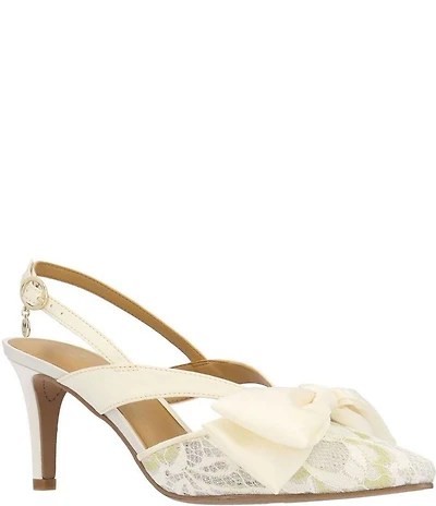 J. Renee Morigen Satin and Lace Bow Slingback Pumps