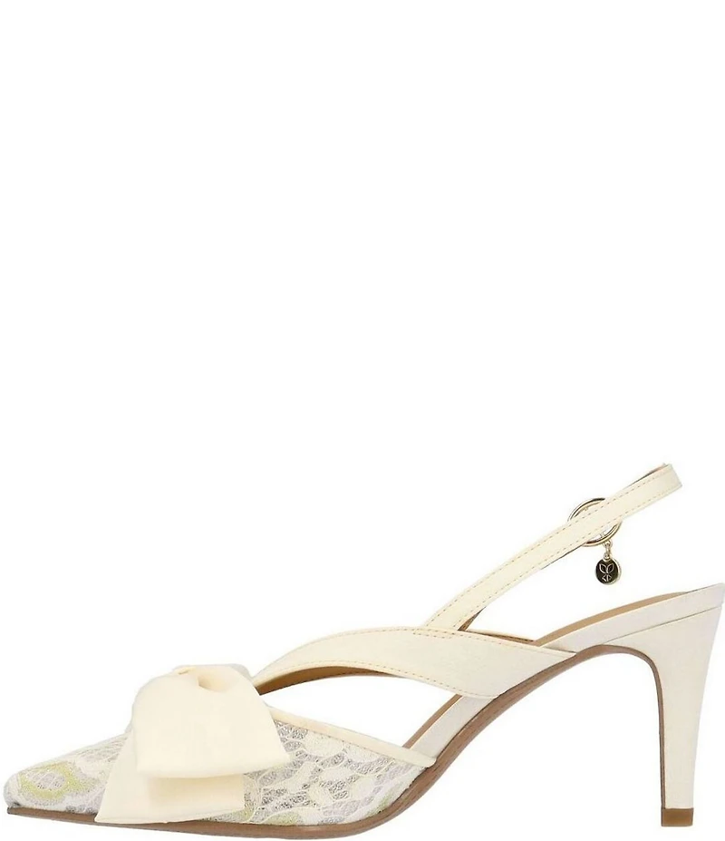 J. Renee Morigen Satin and Lace Bow Slingback Pumps