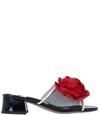 J. Renee Myla Mesh Rose Ornament Polka Dot Block Heel Slide Sandals