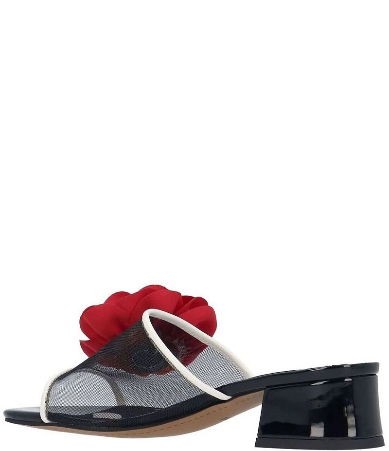 J. Renee Myla Mesh Rose Ornament Polka Dot Block Heel Slide Sandals