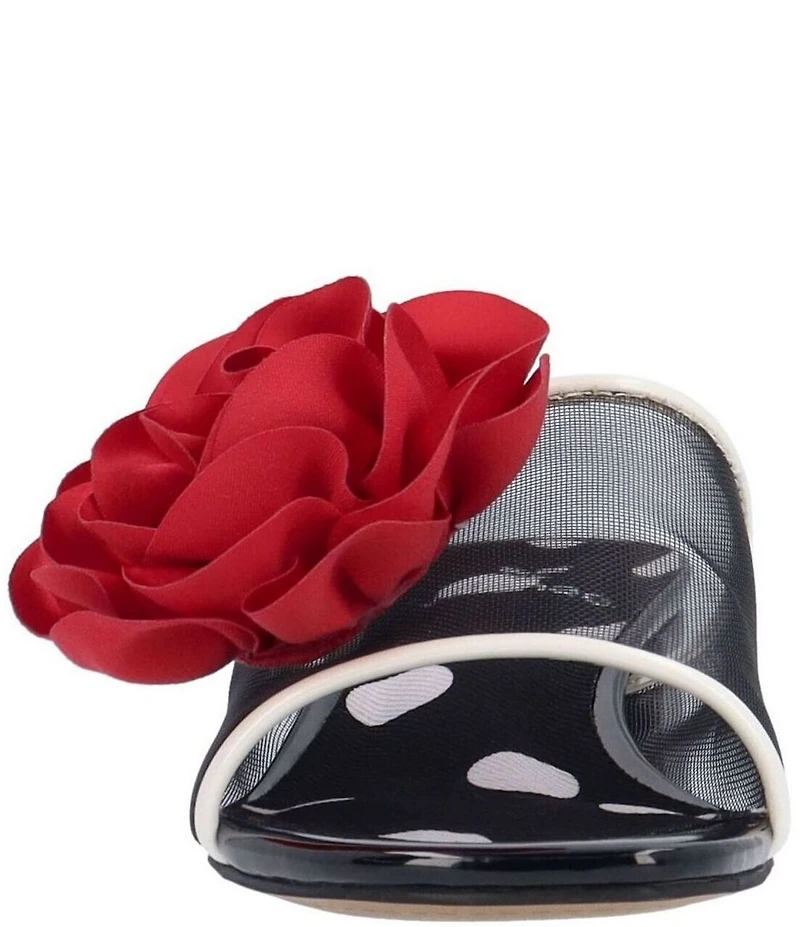J. Renee Myla Mesh Rose Ornament Polka Dot Block Heel Slide Sandals