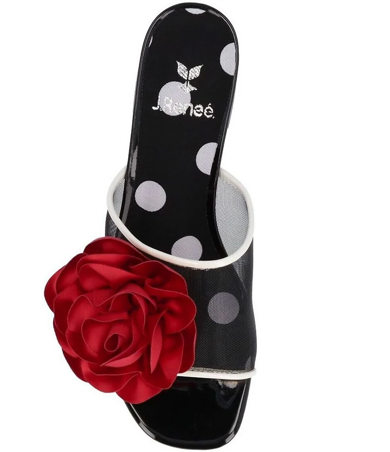 J. Renee Myla Mesh Rose Ornament Polka Dot Block Heel Slide Sandals