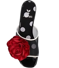 J. Renee Myla Mesh Rose Ornament Polka Dot Block Heel Slide Sandals