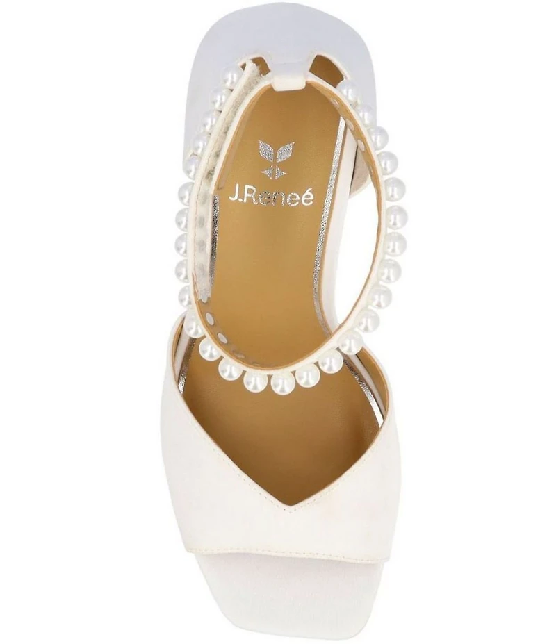 J. Renee Nerida Satin Pearl Ankle Wrap Dress Sandals
