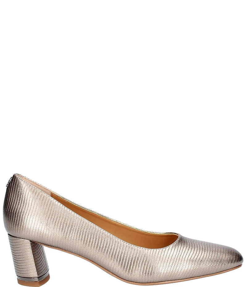 J. Renee Olivienne Metallic Lizard Print Embossed Patent Pumps