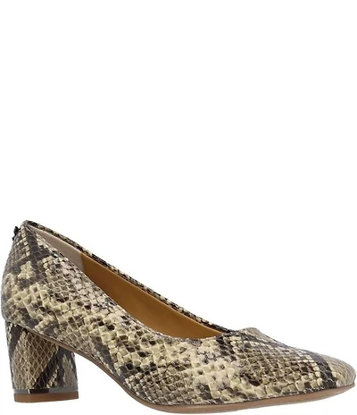 J. Renee Olivienne Snake Print Square Toe Block Heel Pumps