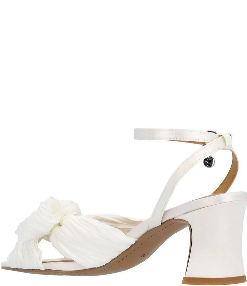 J. Renee Olwen Pleated Satin Bow Knot Ankle Strap Sandals