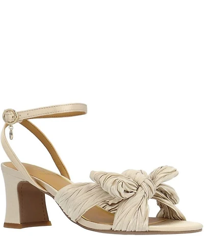 J. Renee Olwen Pleated Satin Bow Knot Ankle Strap Sandals