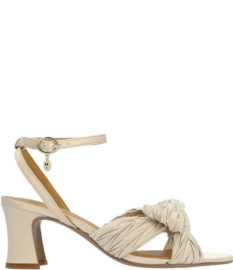 J. Renee Olwen Pleated Satin Bow Knot Ankle Strap Sandals