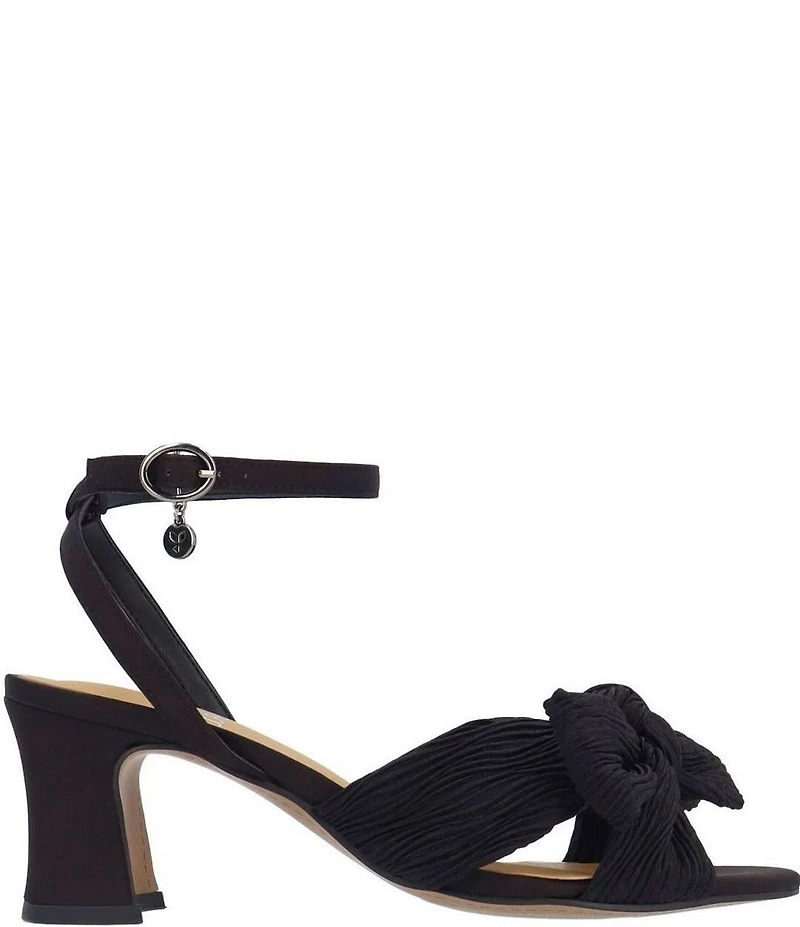 J. Renee Olwen Pleated Satin Bow Knot Ankle Strap Sandals