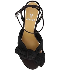 J. Renee Olwen Pleated Satin Bow Knot Ankle Strap Sandals