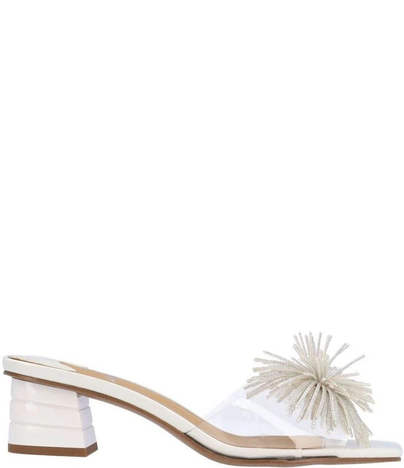 J. Renee Ozara Vinyl Pom Ornamented Dress Slide Sandals