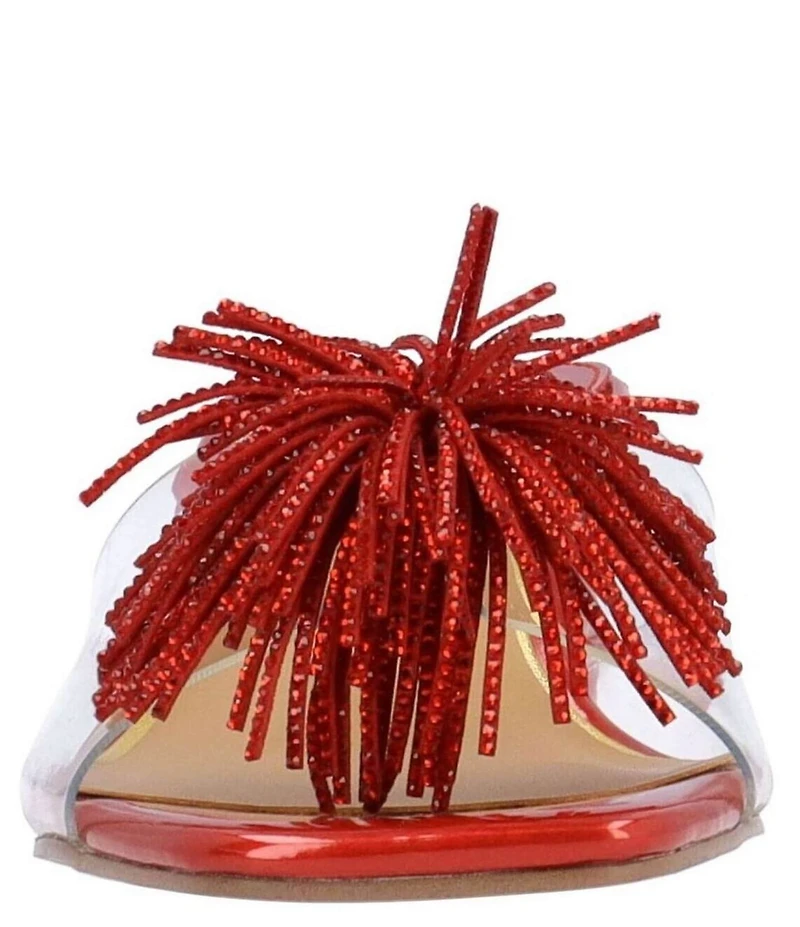 J. Renee Ozara Vinyl Pom Ornamented Dress Slide Sandals