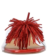 J. Renee Ozara Vinyl Pom Ornamented Dress Slide Sandals