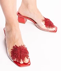 J. Renee Ozara Vinyl Pom Ornamented Dress Slide Sandals