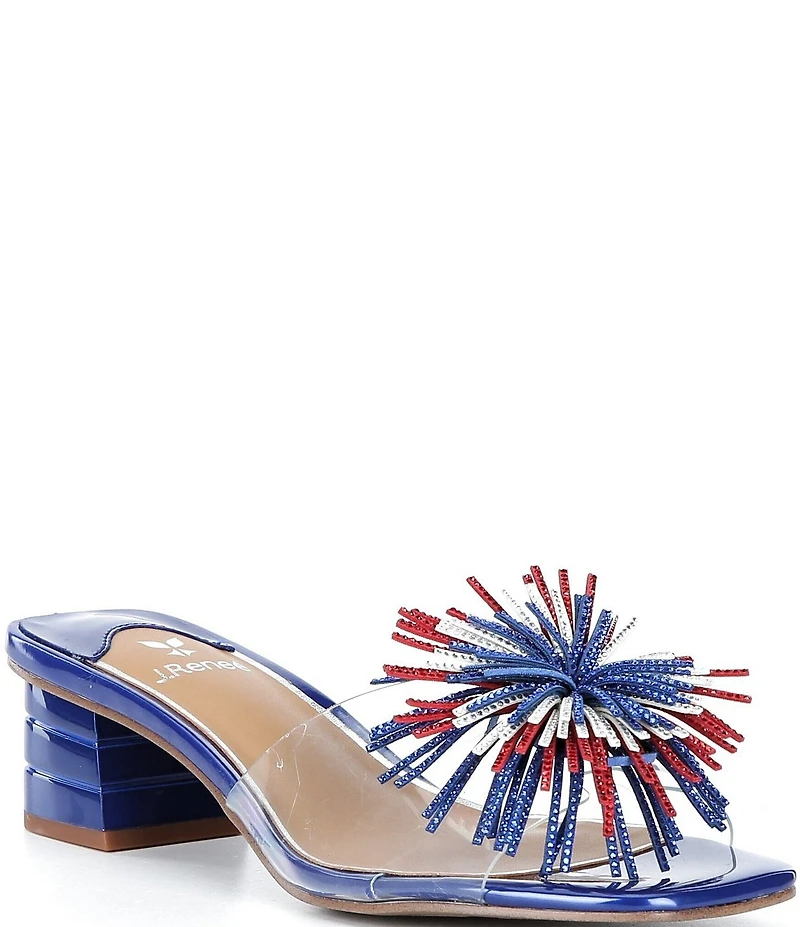 J. Renee Ozara Vinyl Pom Ornamented Dress Slide Sandals