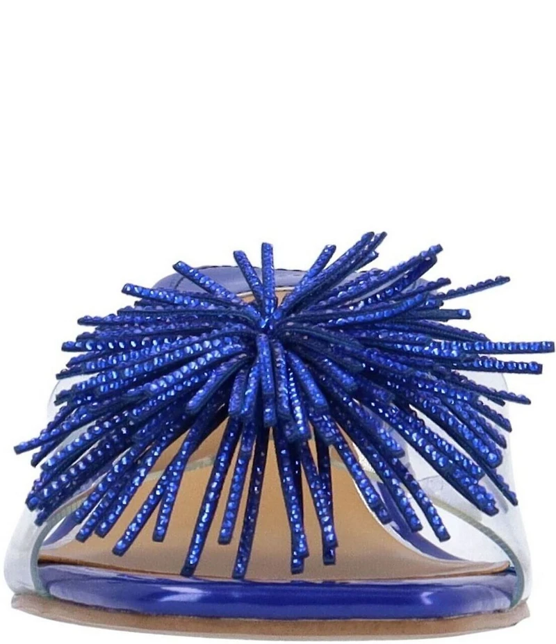J. Renee Ozara Vinyl Pom Ornamented Dress Slide Sandals
