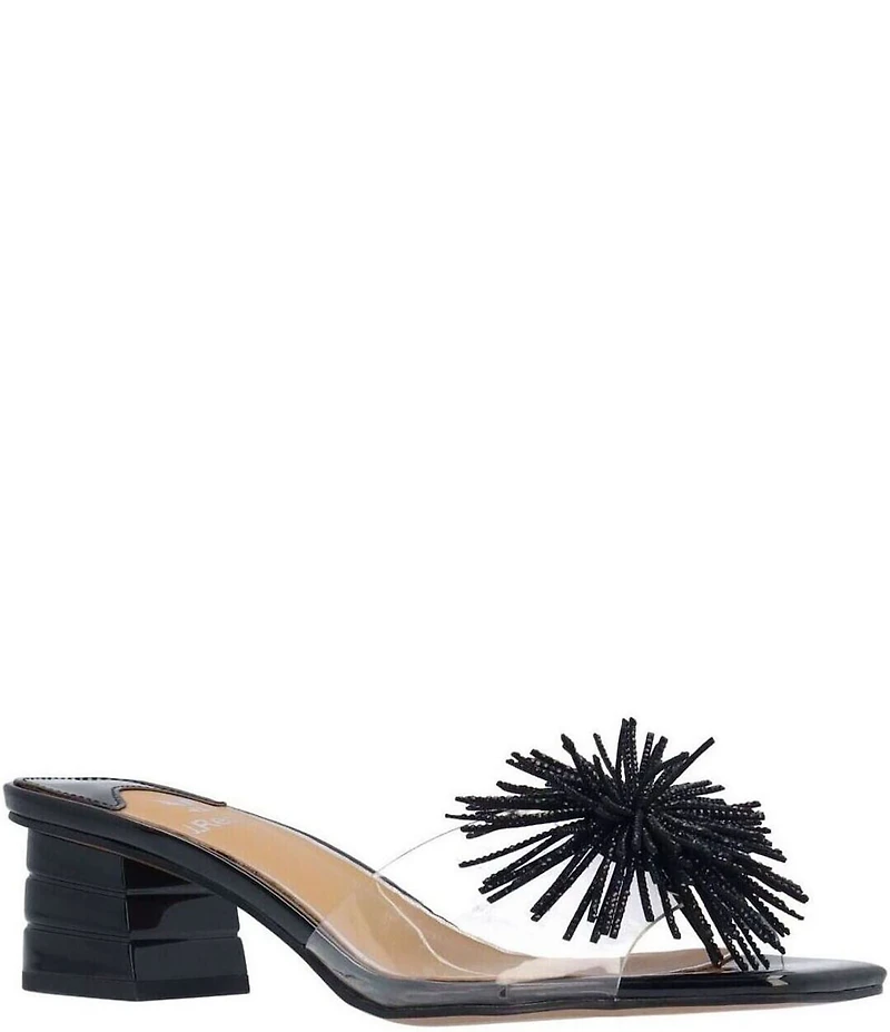 J. Renee Ozara Vinyl Pom Ornamented Dress Slide Sandals
