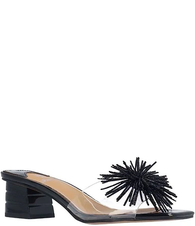 J. Renee Ozara Vinyl Pom Ornamented Dress Slide Sandals