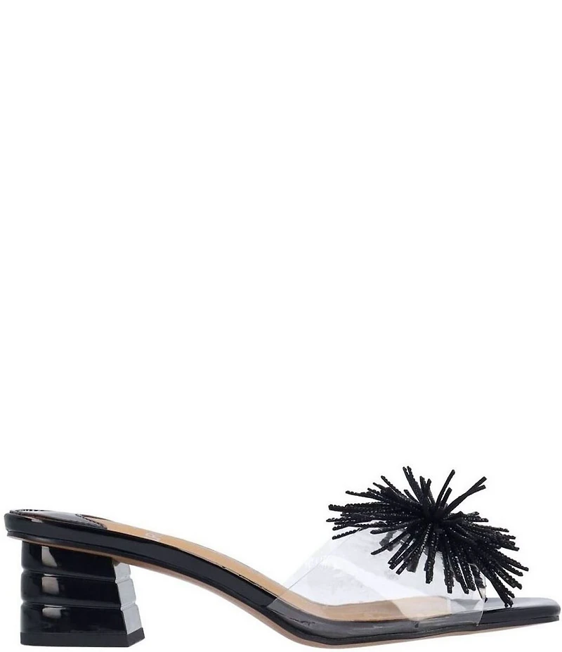 J. Renee Ozara Vinyl Pom Ornamented Dress Slide Sandals