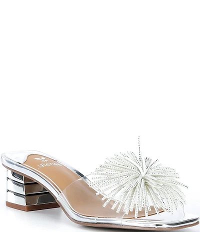 J. Renee Ozara Vinyl Pom Ornamented Dress Slide Sandals