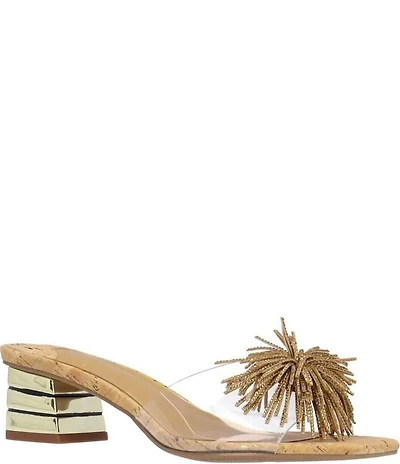 J. Renee Ozara Vinyl Cork Pom Ornamented Dress Slide Sandals