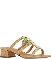 J. Renee Palmeto Cork Beaded Palm Tree Slide Sandals