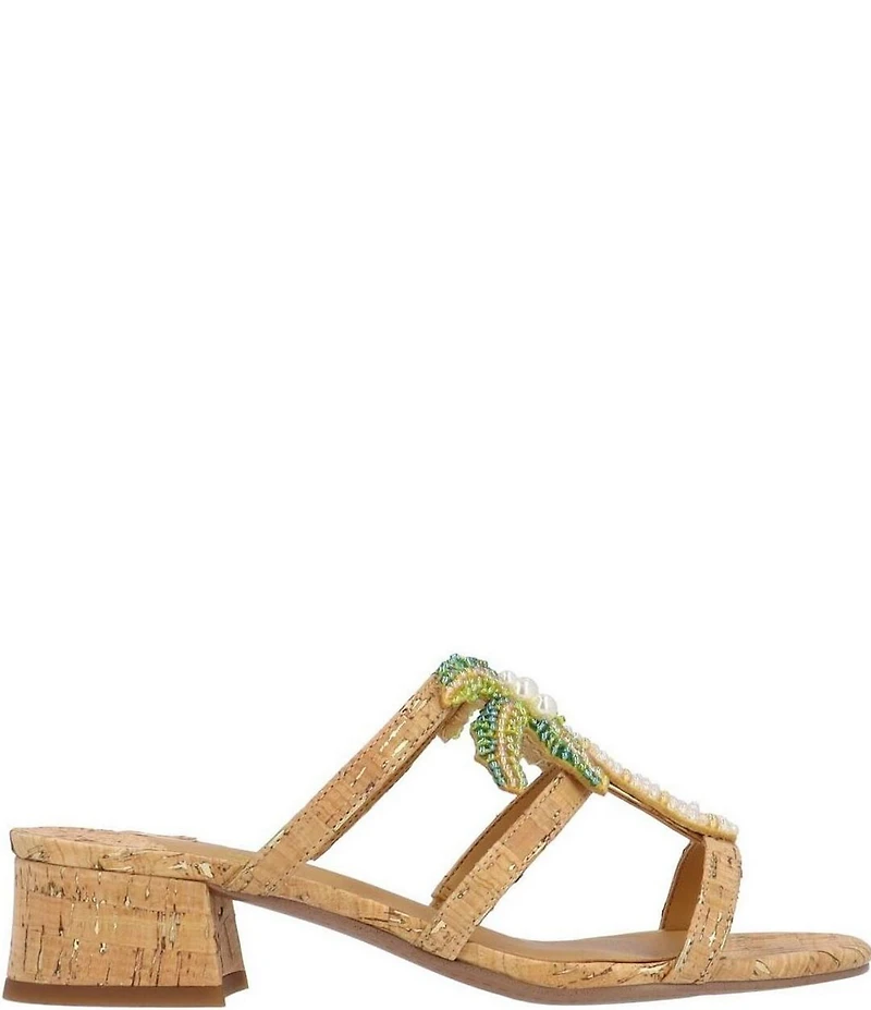 J. Renee Palmeto Cork Beaded Palm Tree Slide Sandals