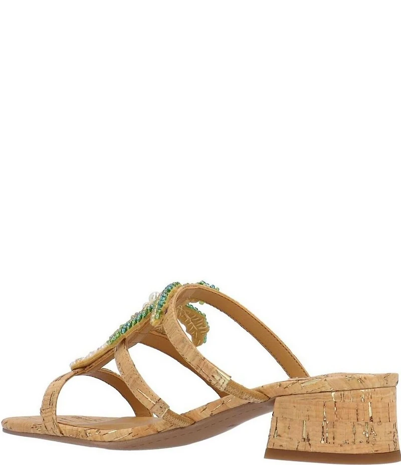 J. Renee Palmeto Cork Beaded Palm Tree Slide Sandals